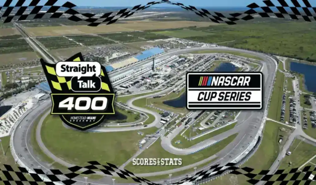 Vista aérea del circuito Homestead-Miami para la carrera NASCAR Straight Talk Wireless 400 de la serie Cup 2025.