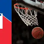 The image features the NBA Draft logo alongside a basketball approaching the hoop, set against a red and blue background.