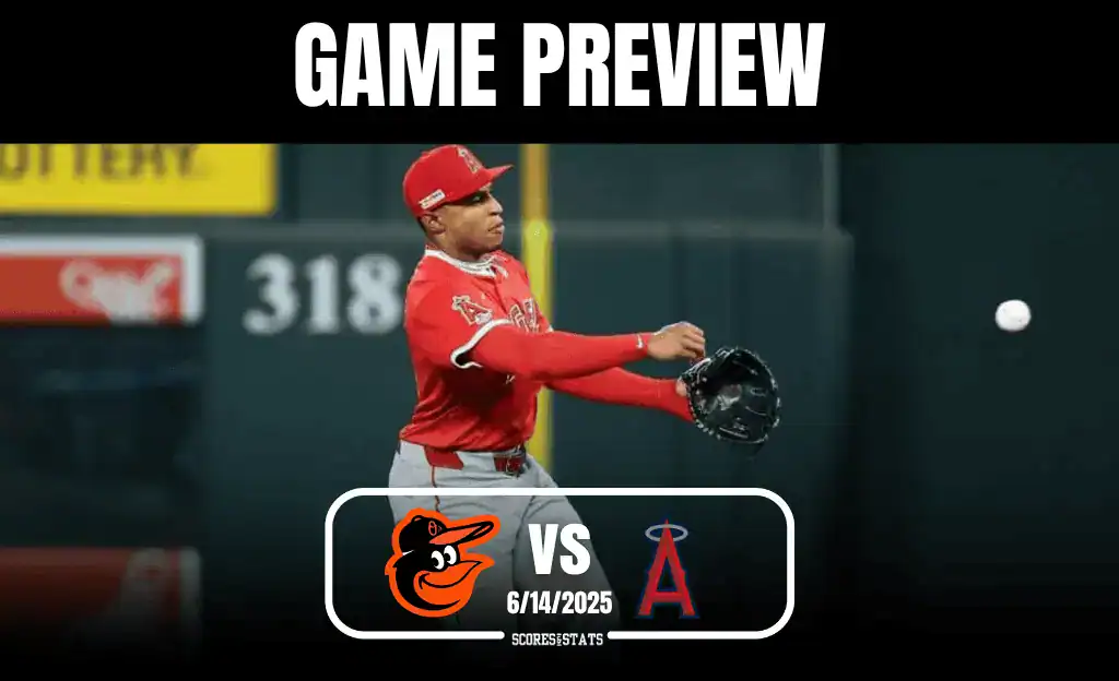 A player in a red baseball uniform prepares to catch a ball, with a scoreboard in the background displaying the upcoming game details.