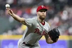 A Philadelphia Phillies pitcher throws the ball during a game.
