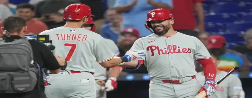 Atlanta Braves vs Philadelphia Phillies Picks and Predictions June 28th 2025 2 Philadelphia Phillies players Turner and Schwarber exchange a fist bump after a scoring play