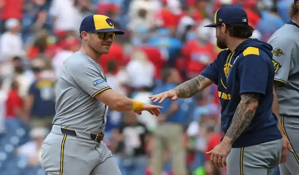 Milwaukee Brewers players celebrate post-game following matchup against Cincinnati Reds on June 2, 2025