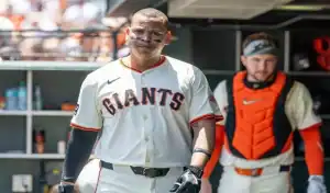 San Francisco Giants player walks off the field during MLB game against Boston Red Sox on June 20th 2025