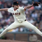 San Francisco Giants pitcher throws a pitch during MLB game against Miami Marlins on June 25th 2025
