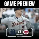 A Detroit Tigers pitcher winds up for a throw during a game preview against the Cincinnati Reds on June 14, 2025.