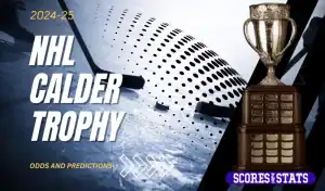 Trofeo Calder sobre fondo de hielo, galardón al novato del año en la NHL 2024-25