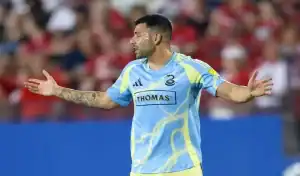 Philadelphia Union player gestures during tense moment in match against Charlotte FC, June 14th 2025
