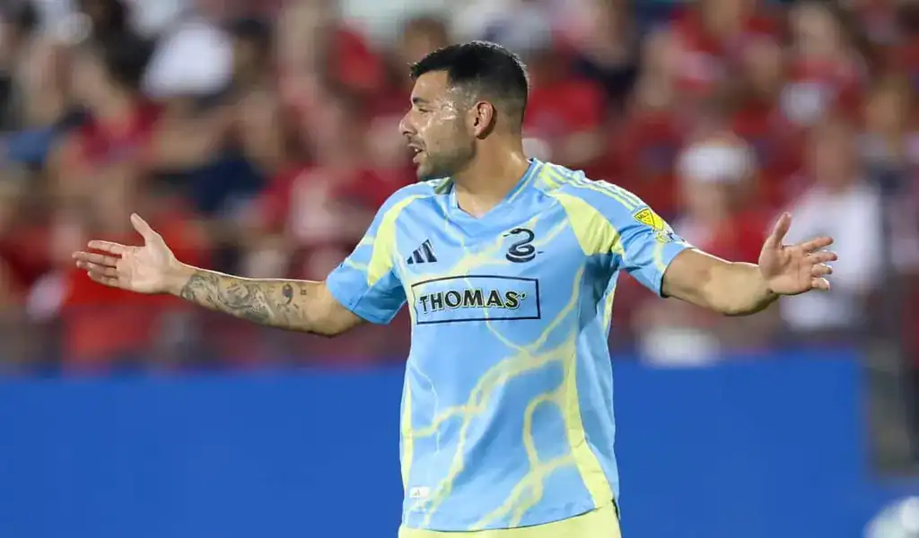 Philadelphia Union player gestures during tense moment in match against Charlotte FC, June 14th 2025