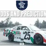 A NASCAR race car featuring Mexican flags, with text overlay "Viva Mexico 250 Odds and Predictions"