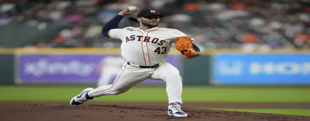 Cleveland Guardians vs Houston Astros Picks and Predictions June 7th 2025 2 Houston Astros pitcher in mid-throw during an MLB game