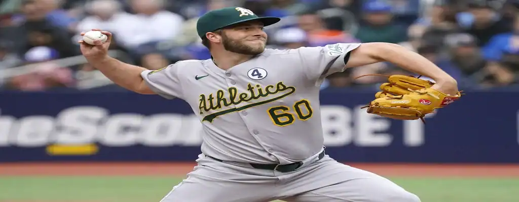 Oakland Athletics vs Cleveland Guardians Picks and Predictions June 20th 2025 3 Oakland Athletics pitcher in gray uniform delivers a pitch during an MLB game