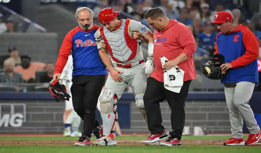 Philadelphia Phillies catcher helped off field after injury during game against Toronto Blue Jays on June 5, 2025