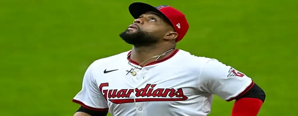 Cleveland Guardians vs Houston Astros Picks and Predictions June 8th 2025 3 Cleveland Guardians player looking upward during an MLB game, June 2025