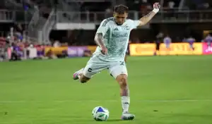 Colorado Rapids player kicks ball during match against Austin FC on June 7, 2025