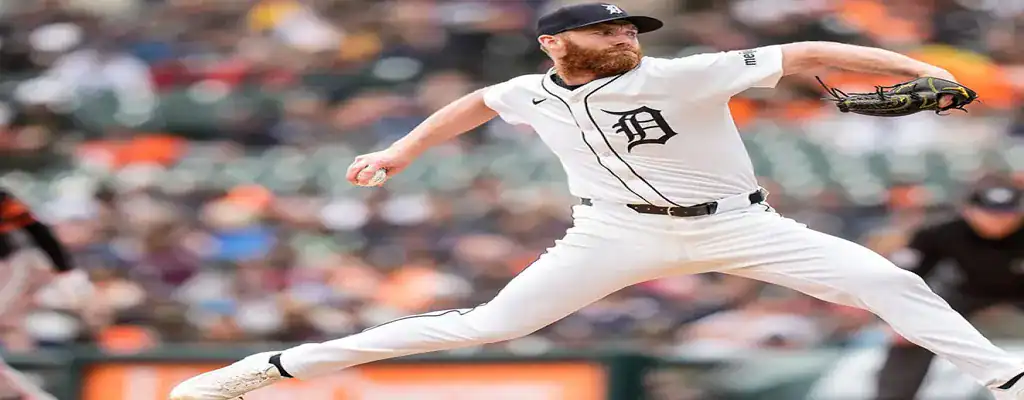 Baltimore Orioles vs Detroit Tigers Picks and Predictions June 10th 2025 2 Detroit Tigers pitcher focused mid-delivery during an MLB game