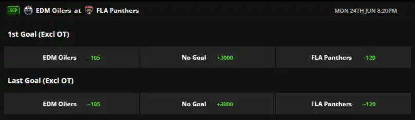 NHL Prop Betting Guide 2 Betting odds for first and last goal scorers in the Oilers vs. Panthers game