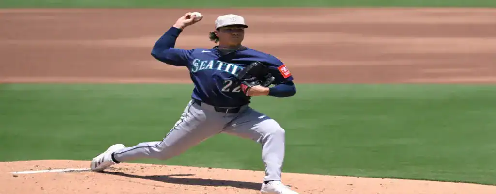 Los Angeles Angels vs Seattle Mariners Picks and Predictions June 7th 2025 2 Seattle Mariners pitcher winding up for a pitch on the mound during an MLB game