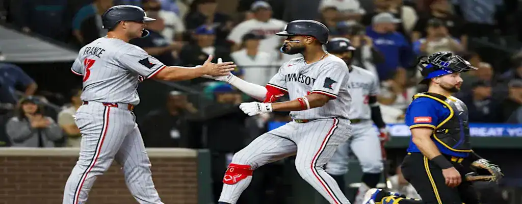 Minnesota Twins vs Toronto Blue Jays Picks and Predictions June 8th 2025 3 Minnesota Twins players celebrating a run during an MLB game, June 2025