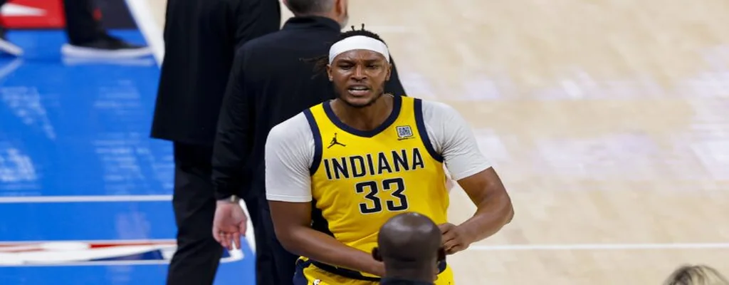 Indiana Pacers vs Oklahoma City Thunder Picks and Predictions June 19th 2025 3 Indiana Pacers player in yellow uniform celebrates during an NBA game
