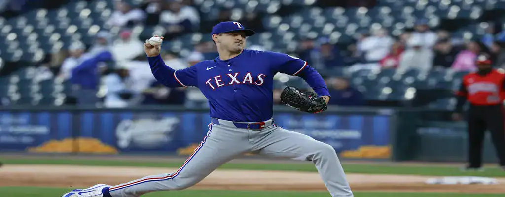 Washington Nationals vs Texas Rangers Picks and Predictions June 8th 2025 2 Texas Rangers pitcher winding up during an MLB game, June 2025