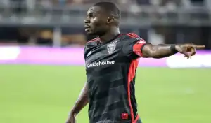 A DC United player points during a match against Atlanta United, July 5th, 2025.