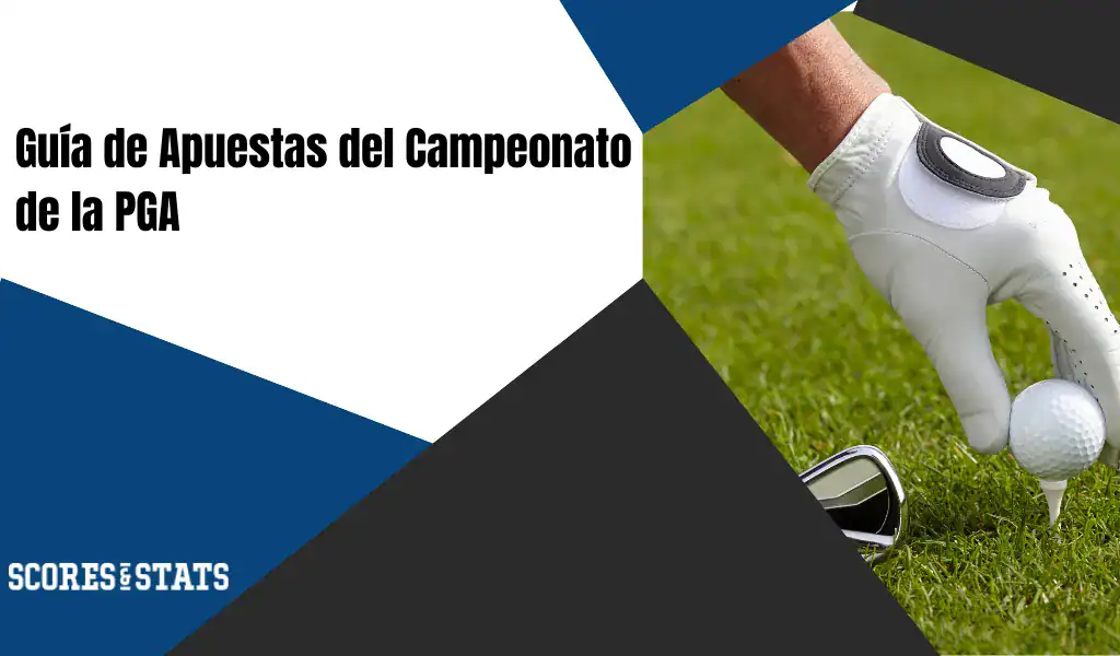 Mano con guante de golf colocando bola sobre el tee en un campo, representando una guía de apuestas del campeonato de la PGA