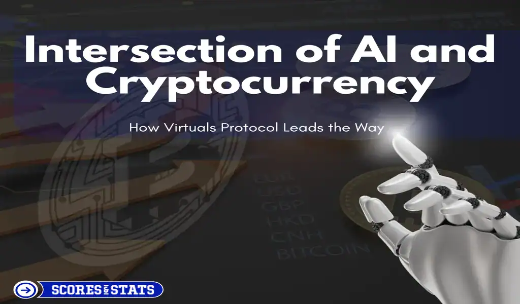 AI robot hand touches virtual interface with cryptocurrency symbols in futuristic digital concept