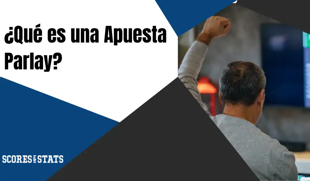 Hombre levantando el brazo celebrando frente al televisor, ilustrando una apuesta parlay ganadora