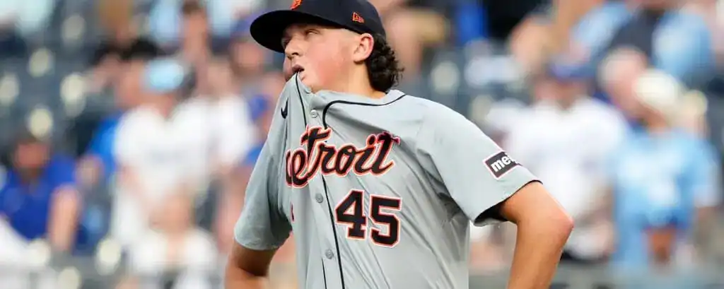 Detroit Tigers vs Tampa Bay Rays Picks and Predictions July 9th 2025 2 He is likely involved in a baseball game as indicated by the sports uniform and equipment associated with the sport.