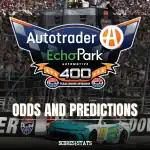 Autotrader EchoPark 400 promo with race car and crowd.