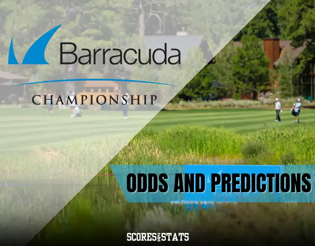 Golfers walking on a course with the Barracuda Championship logo and a blue banner