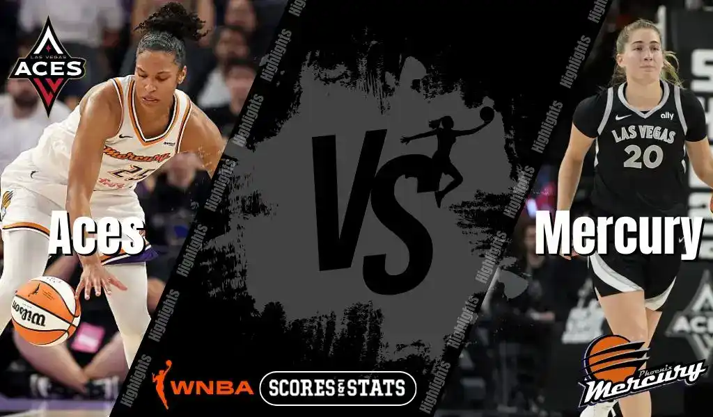 Las Vegas Aces and Phoenix Mercury WNBA matchup graphic featuring players from both teams ahead of their August 21, 2025 game.