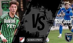 Austin FC player in green kit and San Jose Earthquakes player in blue kit during their MLS matchup on August 30, 2025.