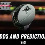 A glossy silver trophy with a football design, accompanied by the Big 12 Conference logo, emphasizes "Odds and Predictions" below.