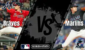 Atlanta Braves and Miami Marlins MLB matchup graphic featuring pitchers from both teams ahead of their August 9, 2025 game.
