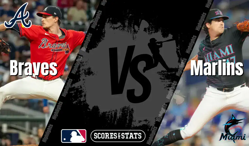 Atlanta Braves and Miami Marlins MLB matchup graphic featuring pitchers from both teams ahead of their August 9, 2025 game.