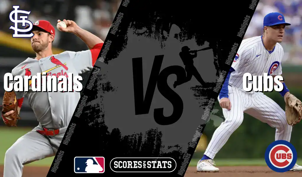 St. Louis Cardinals and Chicago Cubs MLB matchup graphic showing players from both teams ahead of their August 8, 2025 game.