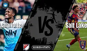 MLS matchup preview featuring Charlotte FC against Real Salt Lake on August 16, 2025, with team logos and players in action.