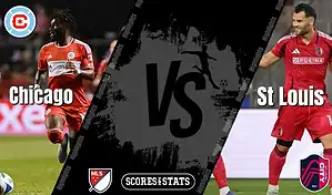 MLS matchup between Chicago Fire FC and St. Louis City SC on August 16, 2025, featuring players in action with team logos displayed.