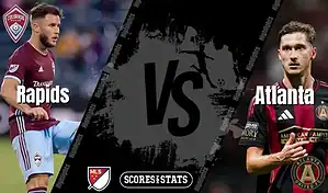 MLS game preview showing Colorado Rapids against Atlanta United on August 16, 2025, with players in action and team logos featured.