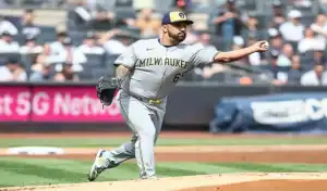 Milwaukee Brewers pitcher in action before Arizona Diamondbacks vs San Diego Padres matchup on August 6, 2025