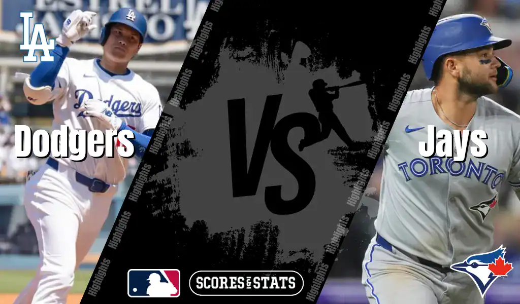 Los Angeles Dodgers and Toronto Blue Jays MLB matchup graphic featuring players from both teams ahead of their August 8, 2025 game.