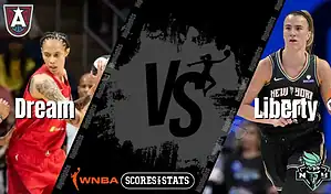 Atlanta Dream and New York Liberty players in action during their WNBA matchup on August 23, 2025.