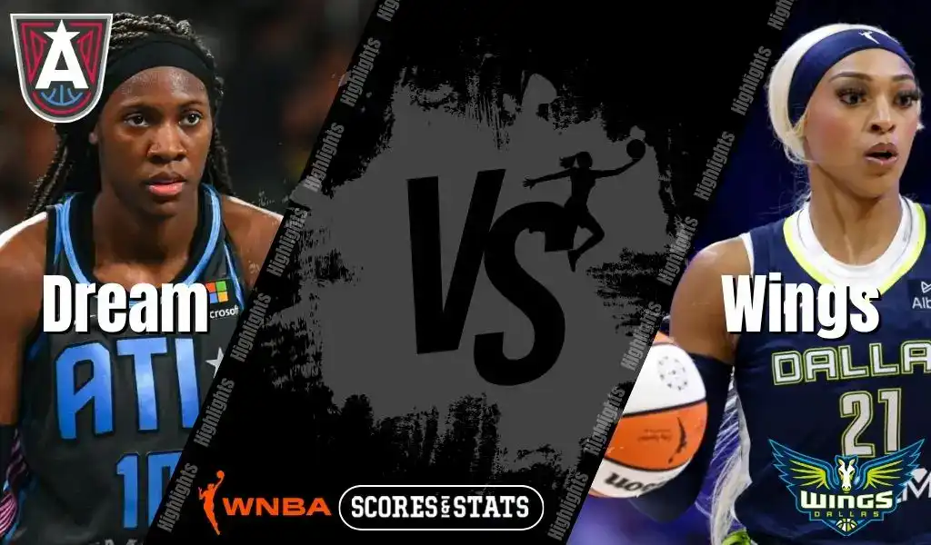 Split graphic featuring Atlanta Dream and Dallas Wings WNBA players ahead of their matchup on August 29, 2025.