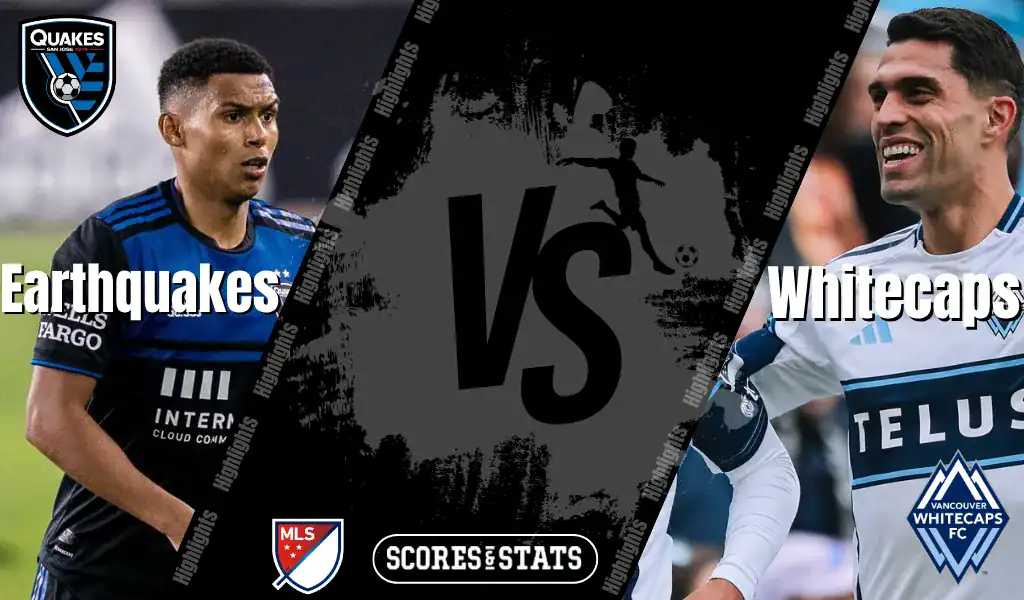 San Jose Earthquakes and Vancouver Whitecaps FC MLS matchup graphic featuring players from both teams ahead of their August 9, 2025 game.