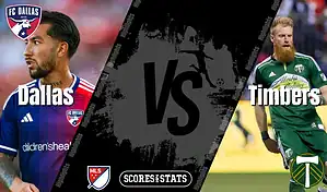 FC Dallas and Portland Timbers MLS matchup graphic featuring players from both teams ahead of their August 9, 2025 game.