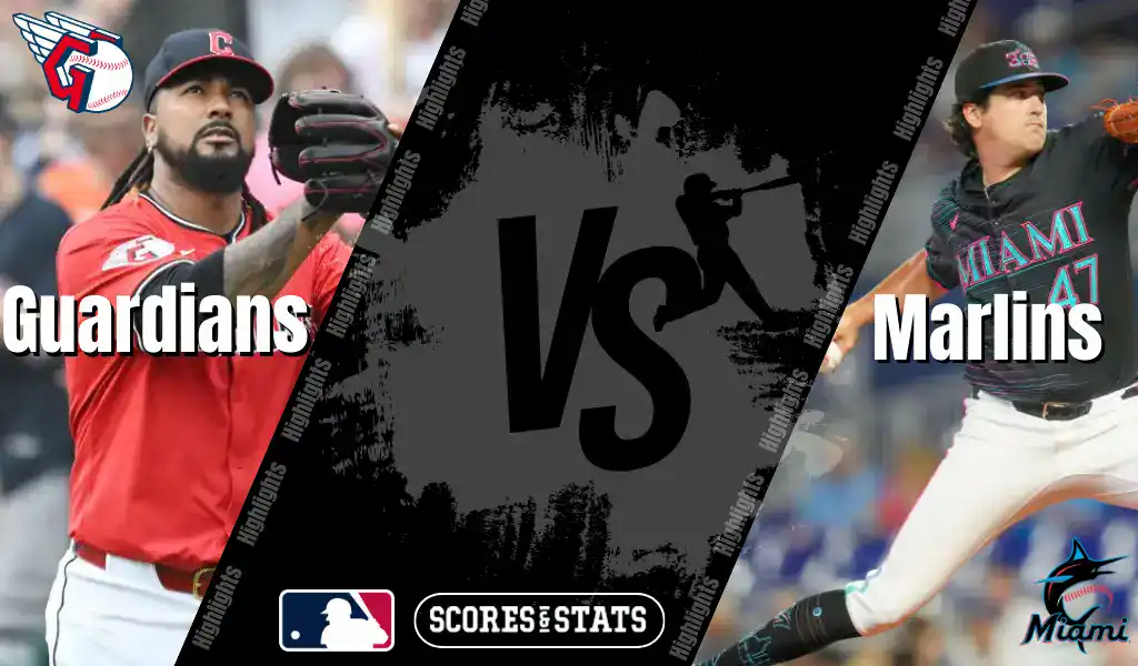 Cleveland Guardians pitcher prepares to throw against Miami Marlins in MLB matchup on August 14, 2025.