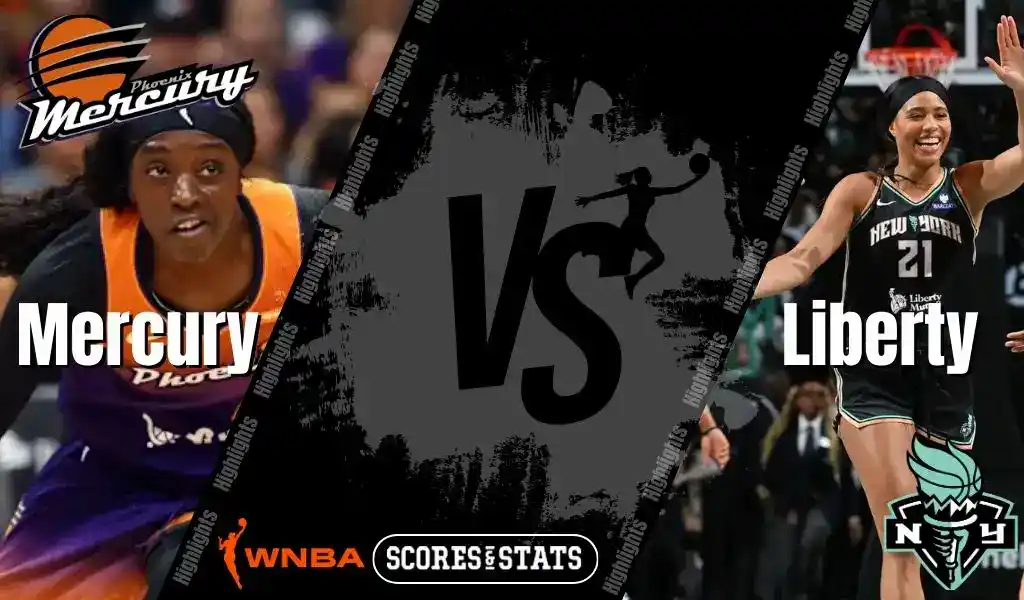Phoenix Mercury player going for a basket against New York Liberty player during a WNBA matchup on August 30, 2025.