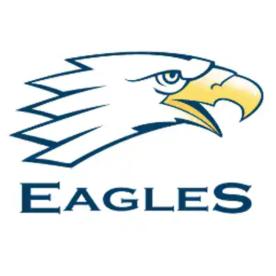 A stylized eagle head logo with sharp feathers, a fierce eye, and a yellow beak, with the word "EAGLES" written below in bold blue letters.