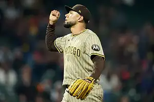 San Diego Padres player celebrating on the field
